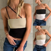 Fashion Contrast Color One-shoulder Shirt