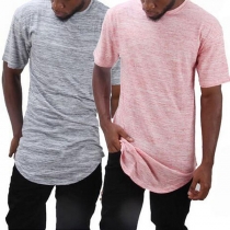 Fashion Solid Color Short Sleeve Round Neck Arc Hem Men's T-shirt