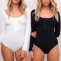 Sexy Long Sleeve Round Neck Solid Color Bodysuit