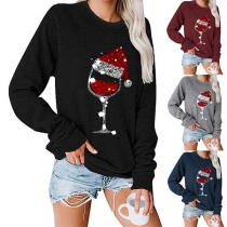 Cute Christmas Printed Long Sleeve Round Neck Top