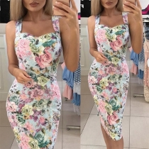 Sexy Crossover Backless Slim Fit Printed Dress