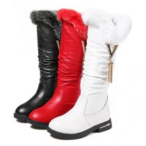 Street Fashion Plush Lined Tassel Artificial Leather PU Boots for Children