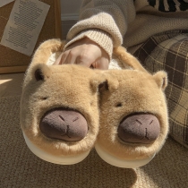 Cute Capibara Shape Plush Cotton Slippers for Women – Warm Fleece-Lined Thick-Soled Indoor Shoes