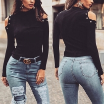 Sexy Off-shoulder Long Sleeve Round Neck Slim Fit Knit Top