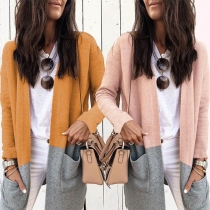 Fashion Contrast Color Long Sleeve Front-pocket Knit Cardigan