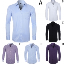Fashion Solid Color Long Sleeve POLO Collar Men's Shirt 