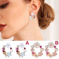 Sweet Style Rhinestone Inlaid Wreath Shaped Stud Earrings 