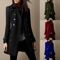 Elegant Solid Color Double-breasted Long Sleeve Coat