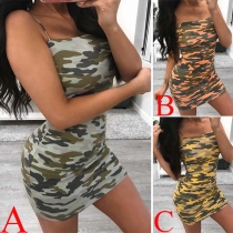Sexy Backless Camouflage Printed Slim Fit Sling Dress