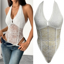 Fashion Halterneck Sleeveless Lace Bodysuit