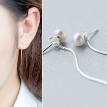 Fashion Style Long Tassel Ear Line Pendant Faux Pearl Stud Dangle Earring