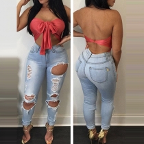 Sexy Hollow Out Ripped High Waist Slim Fit Skinny Jeans