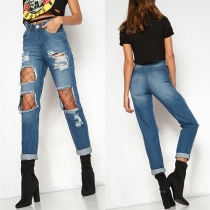 Fashion High Waist Hollow Out Ripped Boyfriend Jeans