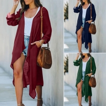 Casual Solid Color Long Sleeve irregular Hemline Cover-up Cardigan