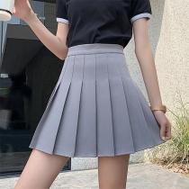 Simple Style High Waist Solid Color Pleated A-line Skirt