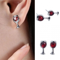 Fashion Red Heart Rhinestone Inlaid Wine Glass Shaped Stud Earrings