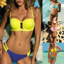 Sexy Contrast Color Low-waist Bandeau Bikini Set