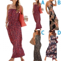 Sexy Strapless High Waist Printed Maxi Dress