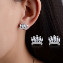 Fashion Rhinestone Crown Shaped Stud Earrings