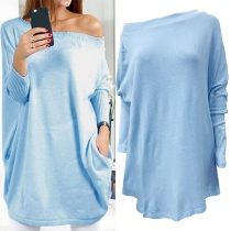 Sexy Solid Color Off Shoulder Long Sleeve Loose-fitting Sweater