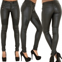 Fashion Slim Fit PU Artificial Leather Pants