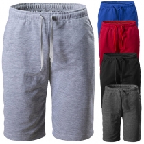 Fashion Solid Color Elastic Waist Men's Knee-length Shorts 