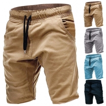 Casual Solid Color Elastic Waist Man's Shorts