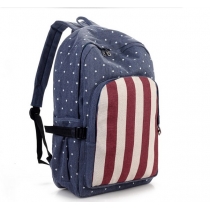 Navy Star Vertical Stripe Print Contrast Color Canvas Backpack Bag