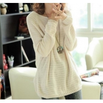 Leisure Oversize Pure Color Batwing Sleeve Knit Sweater