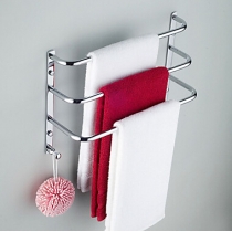 Contemporary Chrome Finish Three Bars Towel Rack With Hooks, without Screw