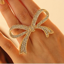 Cute Rhinestone Openwork Bowknot Shape Ring For Women