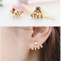 Red Cute Kiss Rhinestone Earrings