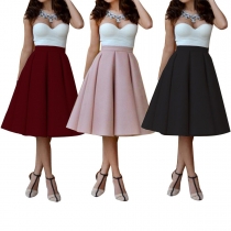 Fashion Solid Color High Waist Pleated Skirt