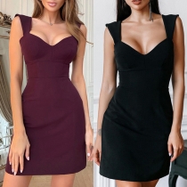 Sexy V-neck Sleeveless Solid Color Slim Fit Dress