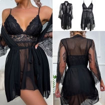 Sexy Lace Spliced Self-tie Nightgown
