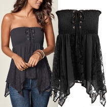Sexy Strapless Lace Spliced Irregular Hem Top