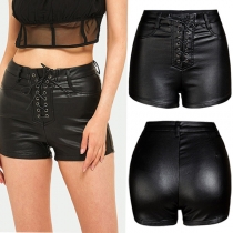 Fashion High Waist Lace-up PU Leather Skirt