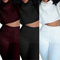 Fashion Long Sleeve Turtleneck Crop Tops + High Waist Pants Two-piece Set