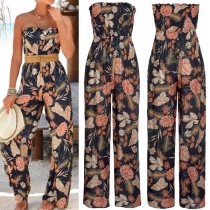 Sexy Strapless High Waist Printed Jumpsuit-witthout Belt