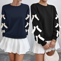 Fashion Crew Neck Long Sleeve Bowknot Sweatshirt