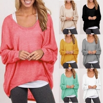 Fashion Solid Color Round Neck Long Sleeve Loose High-low Hem T-shirt