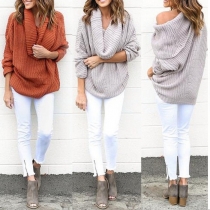 Fashion Solid Color Pile Collar Bat Sleeve Loose-fitting Women's Sweater