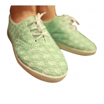 Sweet Green Lace Spliced Lace-up Shoes