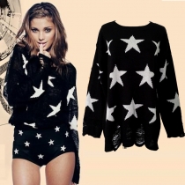 Fashion Loose Fitting Star Print Knit Sweater