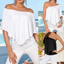 Sexy Style One-Shoulder Dolman Sleeve Mock Two-Piece Top