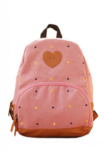 Sweet Cute Star Heart Embroidered Canvas Backpack