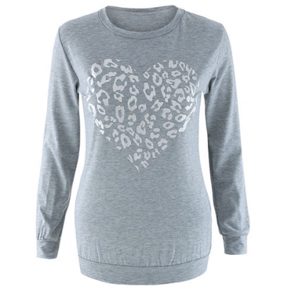 Casual Style Heart-shaped Printed Round Neck Long Sleeve Tops