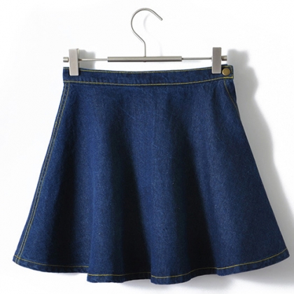 Fashion Solid Color High Waist Denim Skirt