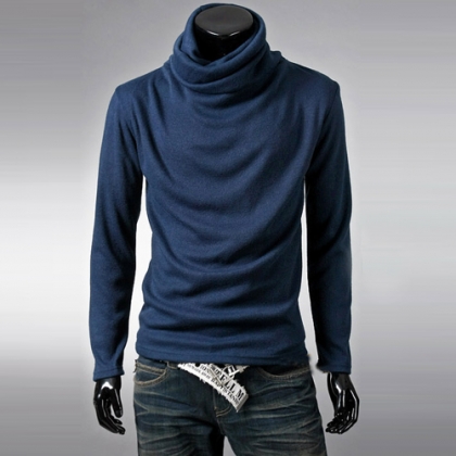 Fashion Solid Color Long Sleeve Cowl Neck Men's T-shirt