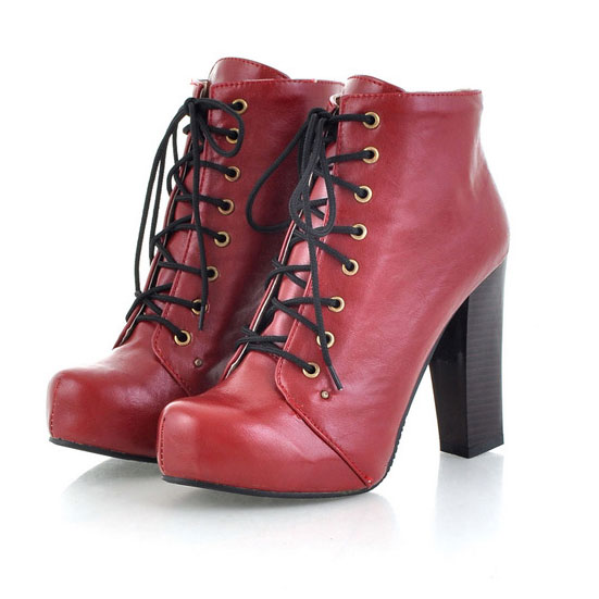 British Style Elegant Pure Color Lace-up High-heeled Booties